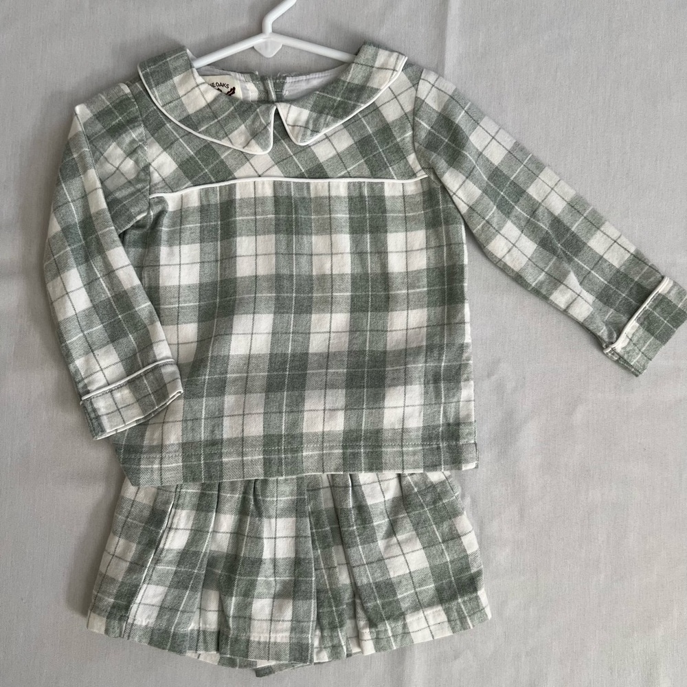 The Oaks Apparel Green Tartan Plaid Long Sleeve Flannel Shorts Set 18m boys